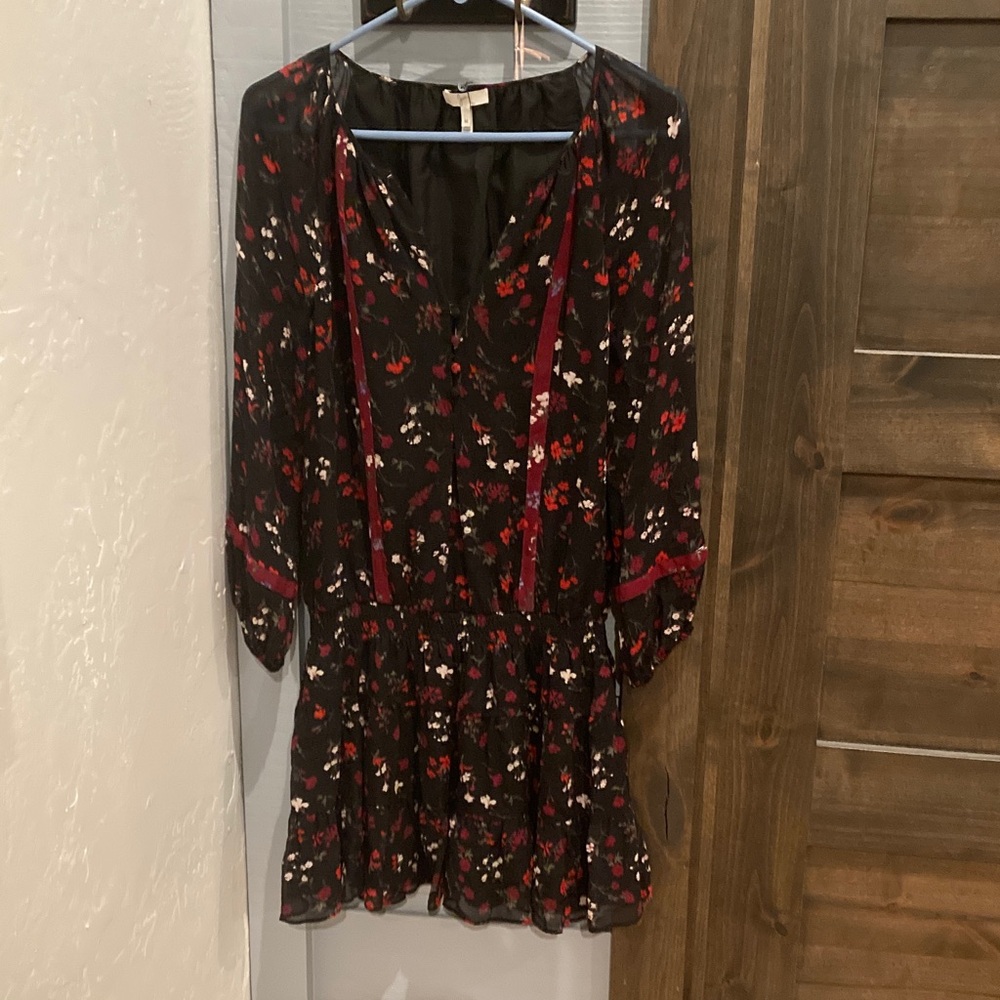 Joie Black and Red Floral Long Sleeve Dress size medium